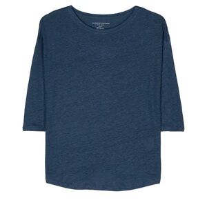 MAJESTIC FILATURES Deluxe Teeshirt Slub Linen Boatneck Elbow Sleeve Blue Size XL